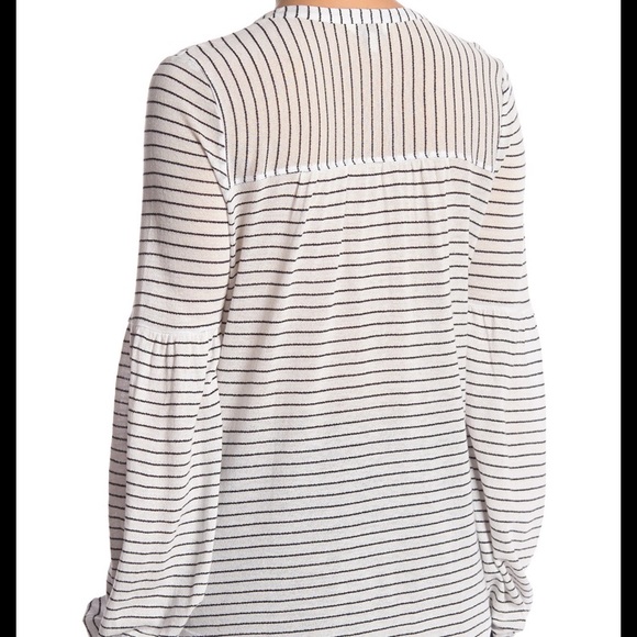 Lucky Brand Striped Button Front Puff Sleeve Top - Picture 6 of 8